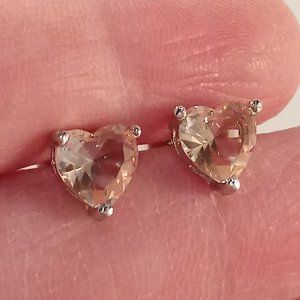 18K White Gold Plated Heart Shape Morganite Diamond Zircon Stud Earrings